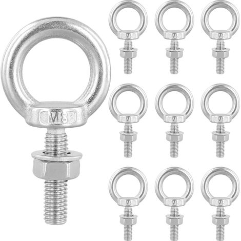 Lot De 10 Boulon À Œil M8 X 30 mm, Goujon Ancrage En Acier Inoxydable 304 (1/5)