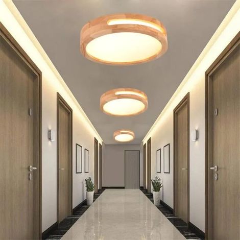 kawoo Lot de 3 Plafonnier Moderne LED,Lustre Plafonnier en Bois Rond Industrielle Luminaire Plafonnier Blanc Chaud pour Salon (1/4)