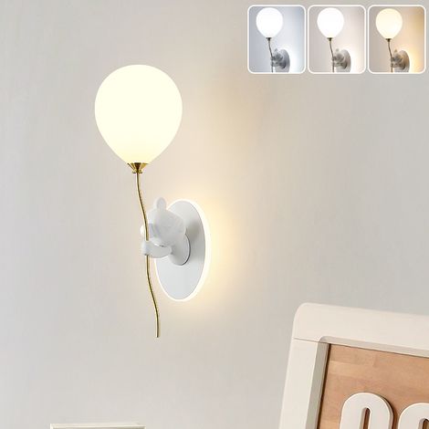 Applique murale avec ampoule, Lampe de chevet Ours Cartoon, Veilleuse avec abat-jour en verre, 3 températures de couleur, 52 cm (droite) (1/5)