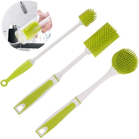 lot De 3 Goupillon Brosse Carafe Brosse Bouteilles Et Chiffon De Silicone Brosses De Nettoyage Pour La Vaisselle,bouteille Troite Bire, Vin,verr (1/4)