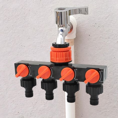 Répartiteur Robinet 4 Voies - Plastique, Contrôle Vannes, Arrosage Jardin, Connecteur Tuyau, 1 Pièce orange