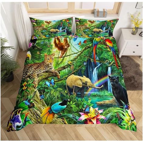 Thème Housse de Couette Léopard Éléphant Singe Oiseau Parure de Lit 220x240cm Papillon Serpent Botanique Ensembles de Housse - F1H (1/3)