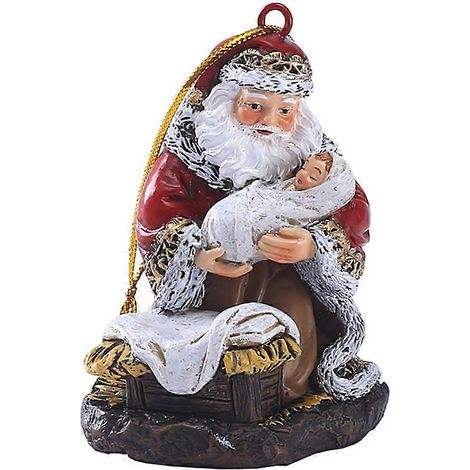 Père Noël assis avec bébé, figurine en résine, décoration de Noël, pendentif en forme de Père Noël (1/5)