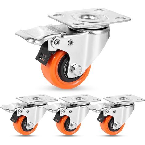 Roulettes de 60 mm pour meubles, jusqu'à 75 kg, roulettes en polyuréthane robustes, pivotantes à 360 degrés, pour tous les sols, meubles, équipements, lot de 4 (1/4)