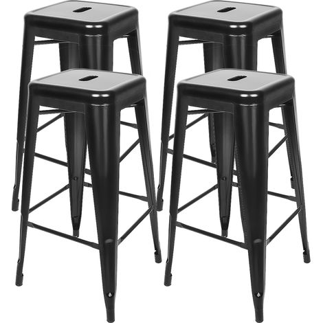 Taburetes altos,Sillas altas apilables, un juego de 4 piezas, 76×42×42cm, negro