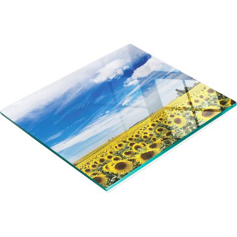 Tabla de cortar de cristal para cocina con estampado de campo de girasoles, 60x52 cm. (1/5)