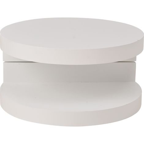 Table basse cylindrique blanche 70x70x35,5 cm avec plateau supérieur pivotant à 360° et bande LED, MDF, capacité 30 kg (1/5)