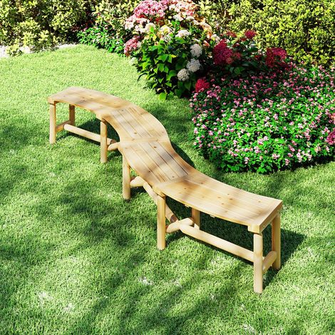 Banc de Patio Incurvé en Bois Massif pour 2 à 3 Personnes Banc d'Extérieur sans Dossier Capacité de Poids Maximale 360kg Naturel (1/3)