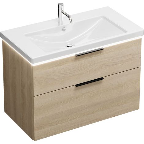 Vasque en céramique Burg Eqio + meuble sous-vasque, décor chêne cachemire/blanc alpin GR0200
