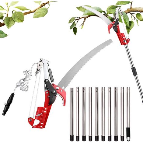 82-410cm Telescopic Pruner with Pruning Saw, 2-in-1 Manual Pruner with Rope, Stainless Steel Telescopic Handle, Pruning Shears and Garden Saw for Tall Branches, Fruit Trees (1/5)