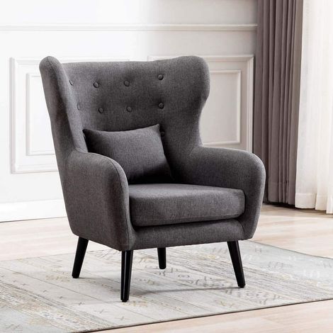 Winslow Wing Back Occasional Fabric Lounge Accent Chair Living Room Armchair Grey without Footstool