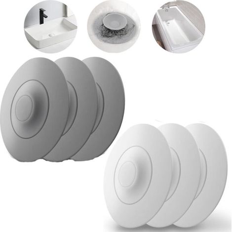 Tappo universale per vasca da bagno, tappo per lavandino con filtro per capelli, filtro di scarico in silicone, bianco + grigio, 6 pezzi (1/5)
