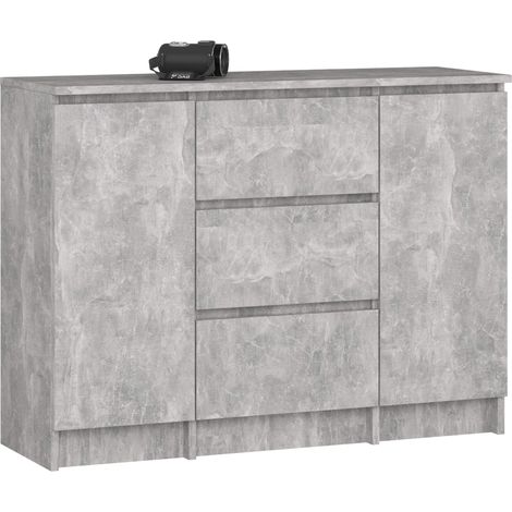 Commode AKORD K100 Béton 101 cm 2 portes 3 tiroirs façade Béton 4 étagères 101x35x76 cm (1/5)