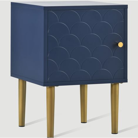 Table de chevet marine en bois et métal, 35 x 35 x 51 cm, pieds métalliques 20 cm (1/5)
