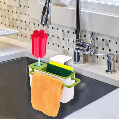 Kitchen Sponge Holder, Countertop Sponge Holder, Hanging Rag Holder, Kitchen Cleaning Sponge Storage Rack (Color: Green) (1/5)