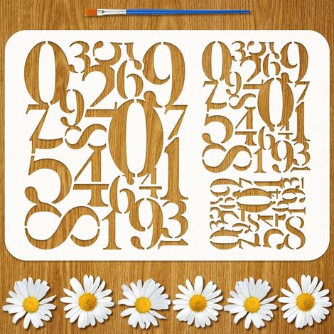 Pochoir Peinture Nombres Abstraits avec Pinceau 21x29.7cm Réutilisable Modèle de Dessin Chiffres 0-9 Plastique PET Modèle Motif Thème Mots pour Peinture sur Bois Vêtements (1/5)