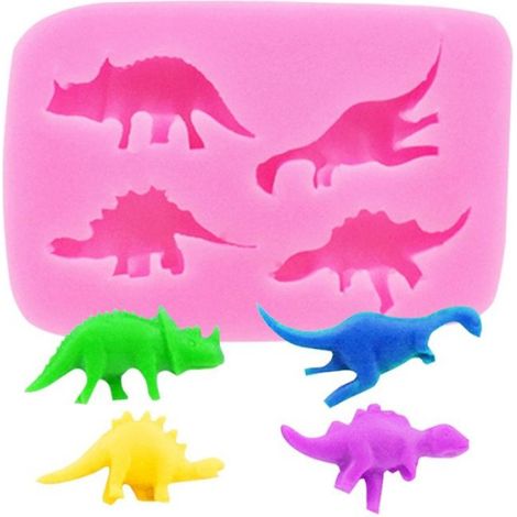 Moule en silicone dinosaure - - 6 pièces - Rose - 8,5x5,8x1,2 cm - Résistant -40°C à 230°C - Démoulage facile (1/5)
