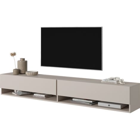 Selsey – Meuble TV 200 cm taupe (gris-beige) – 2 armoires verrouillables – 2 étagères ouvertes – Panneau stratifié résistant à l'humidité (1/6)