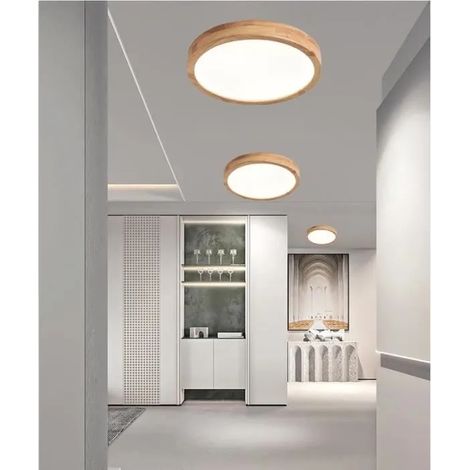 kawoo 3pcs Plafonnier LED,Moderne Plafonnier en Bois Rond Lumière Naturelle Ø30CM Lampe Plafonnier 4500K pour Salon Chambre Cuisine (1/4)
