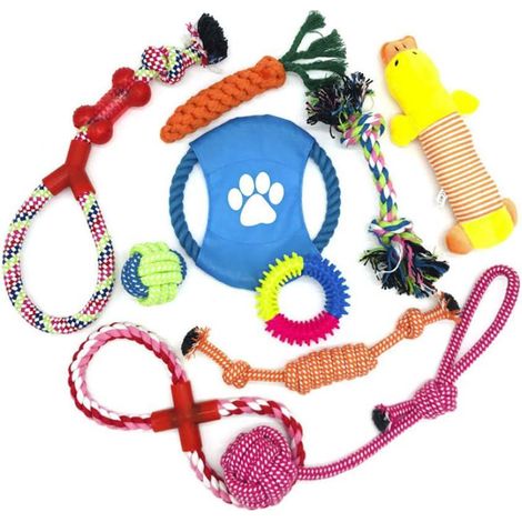 Lot de 10 jouets à mâcher pour chiots, en corde de coton naturel, pour chiens de petite et moyenne taille. (1/5)