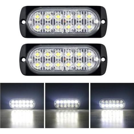 2 Pièces 4.3 pouces 12 led barre lumineuse stroboscopique, 12v 24v clignotant gyrophare police feux de remorque, feu blanc (1/5)