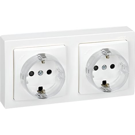 Base de Enchufe Doble Schuko Monoblock con Dispositivo de Seguridad SIMON 73 LOFT 73433 Blanco (1/2)