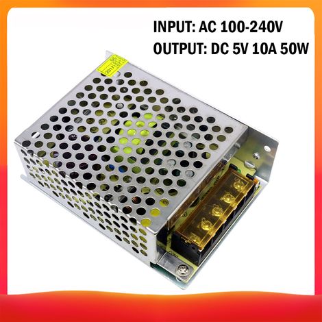 Transformateur de tension AC 100-240V vers DC 5V 10A 50W, alimentation à découpage régulée, adaptateur/convertisseur pour rubans LED, appareils photo, ordinateurs, projets radio (1/5)