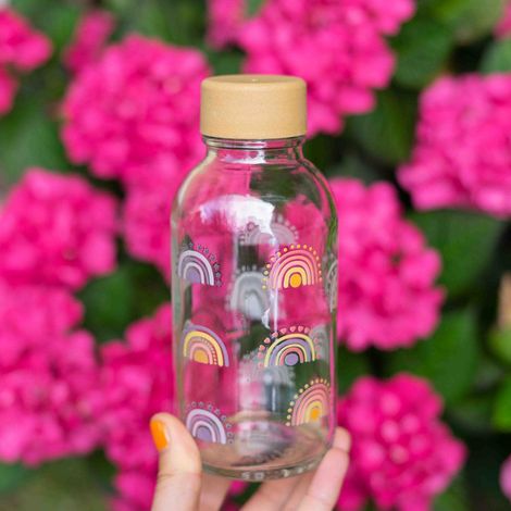 Gourde en Verre Boho Rainbow 0,4 L Bouteille d'Eau Nomade et Compacte pour le Quotidien - PANGIVO (1/5)