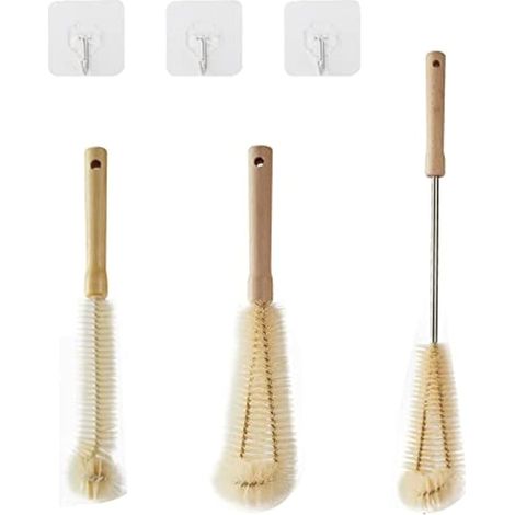 3 Pièces Goupillon Bouteille en Verre Brosse Bouteille Efficace la Tête est Penchée à 90 Degrés Matériau en Nylon d'acier Inoxydable pour Toutes Les Bouteilles (1/4)