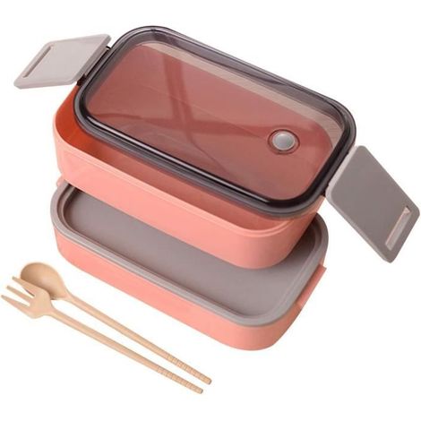 Bento Box - 1600ML - 2 Compartiments - Cuillère et Fourchette Inclus - Rose (1/4)