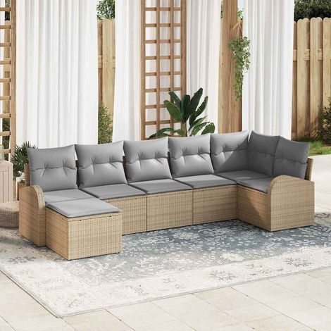 Garten-Sofa-Set mit Kissen 7 pcs Beige Poly Rattan (1/5)
