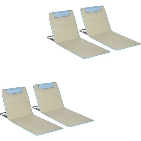 Strandmatte, 4er Set Faltbare Strandliege mit Kopfkissen, 5-stufige Höhenverstellbare Strandmatratze mit Tragetasche, Stahl, Beige, 134 x 48 x 33-43 cm