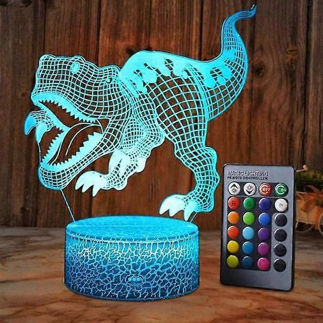 Lampe dinosaure 3D illusion garçon, 16 couleurs, ruban, télécommande, veilleuse tactile intelligente, cadeau idéal
