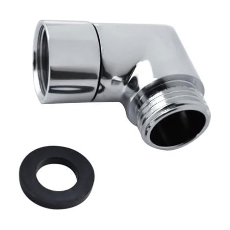 Adaptateur de pommeau de douche à 90° / Coude pour pommeau de douche — Avec joint d'étanchéité en caoutchouc — Argent (1/5)