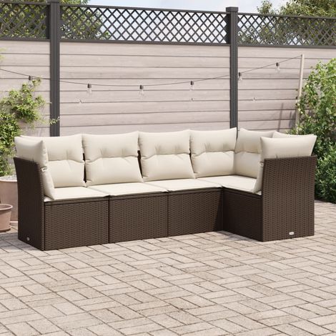vidaXL 5 Piece Garden Sofa Set with Cushions Brown Poly Rattan (1/3)