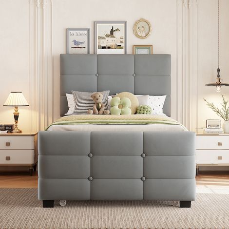 Lit simple escamotable 90x190 cm en velours doux, idéal pour enfant, adolescent ou invité, teinte grise (1/4)