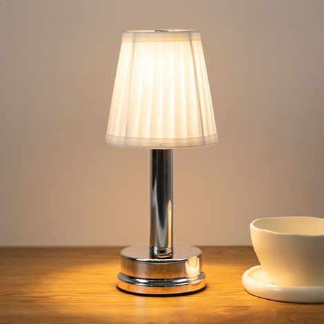 Lampes de table LED sans fil,lampe de chevet avec batterie 1200mAh,lampe vintage à intensité variable avec abat-jour en tissu,Argent (1/5)
