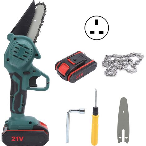 Mini tronçonneuse électrique 550W 21V coupe-jardin 2 batteries lithium charge rapide 4in L prise UK AC100-240V (1/5)