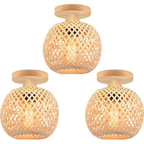 3pcs Plafonnier en Bambou Tissage,Lustre Style Bohème Abat-Jour Design Cage Éclairage de Plafond Vintage pour Salon Chambre (1/5)