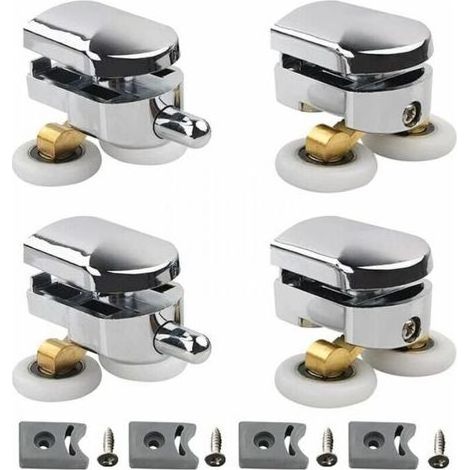 Set of 4 double rollers - for sliding shower door, diameter 23 mm, injected zinc rollers, for bathroom, with bumpers and fixings (1/5)