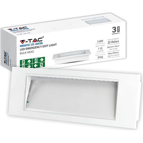 V-TAC Lampada LED d'Emergenza 3,8W - Plafoniera LED da Incasso per Sicurezza ed Emergenza con Batteria 25000 mAh - Montaggio Semplice a Parete - IP20 - Anti Blackout - Luce Fredda 6000K (1/4)