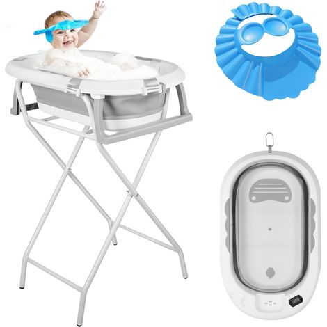 Baignoire Bébé Pliable XXL Avec Coussin De Bain Bebe Et Thermomètre Intégré Et Chapeau de bébé - Baignoire Enfant Avec Siege De Bain Pour Bebe - baignoire Bebe Sur Pied (1/5)