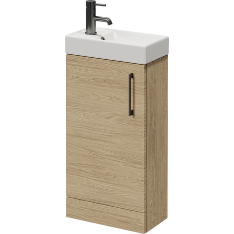 Napoli Cube Light Oak 400mm Single Door Vanity Unit with Align Basin - 400mm - Gunmetal Grey 160mm Handle