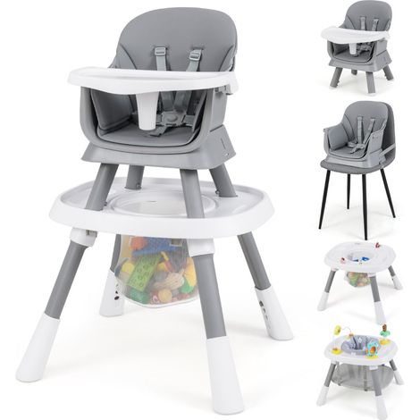 Chaise haute multifonctionnelle 16 en 1 60 x 60 x 97 cm réglable et sécurisée en pp gris