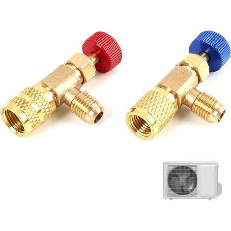 2PCS Vannes de Sécurité Réfrigérant pour Climatisation,Vanne de Débit R410 et R22 en Laiton,Adaptateurs de Raccords 1/4" à 5/16" pour Installation et Maintenance Faciles (R410R22) (1/5)