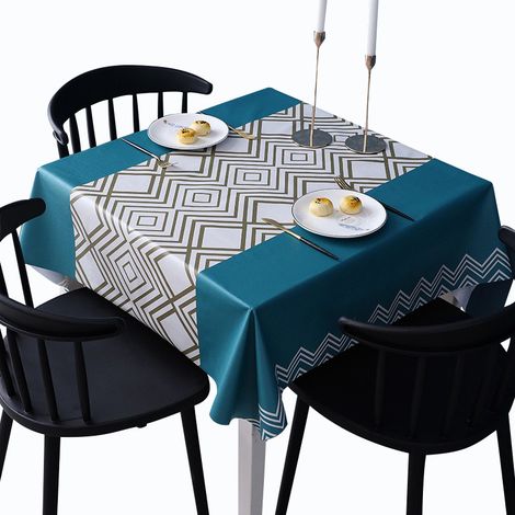 PVC-Tischdecke, Rechteckige Tischdecke, Schmutzabweisende Rechteckige Tischdecke, Wasserdicht Tischdecke, Schmutzabweisende Tischdecke Für Picknick, Outdoor, Garten, Geometrie, (Blau) 140x140cm