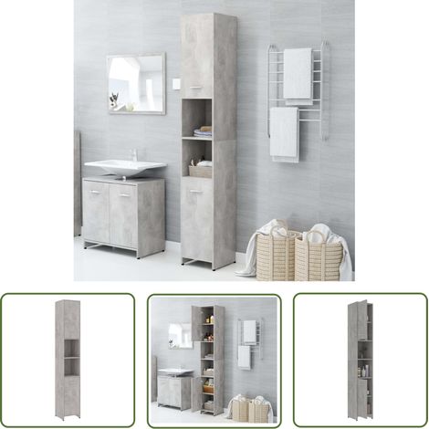 The Living Store Armoire de salle de bain Gris béton Bois d'ingénierie - Armoire De Salle De Bain - Meuble Salle De Bain - Rangement Salle De Bain - Armoire Gris - Armoire En Bois (1/5)