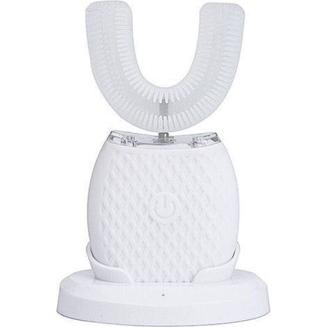 Brosse à dents électrique rechargeable en forme de U, nettoyage à 360°, automatique, blanche, silicone/ABS