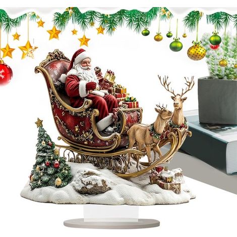 Décoration de table – Décoration de Noël – Figurine du Père Noël avec traîneau et rennes (25 cm) – Décoration de table en acrylique avec socle (1/5)