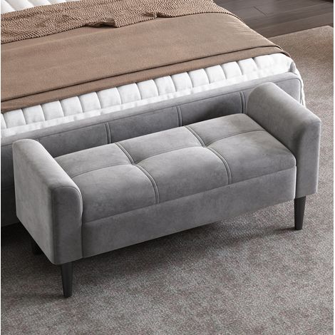 MEUBLIV Bank für das Schlafzimmer 116 x 44 x 56 cm Grau – mit Armlehnen, ohne Matratze (1/5)